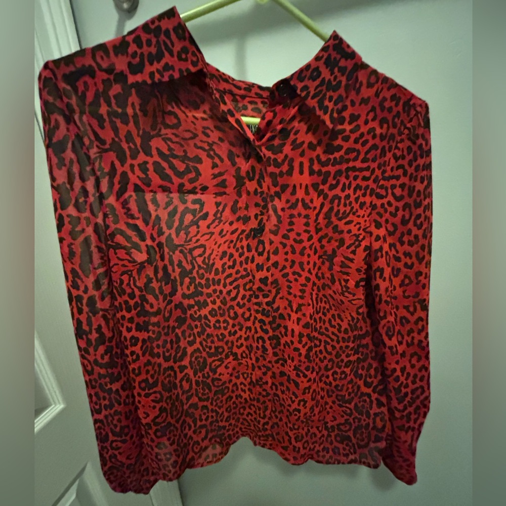 INC International Concepts Red Leopard Print Blouse